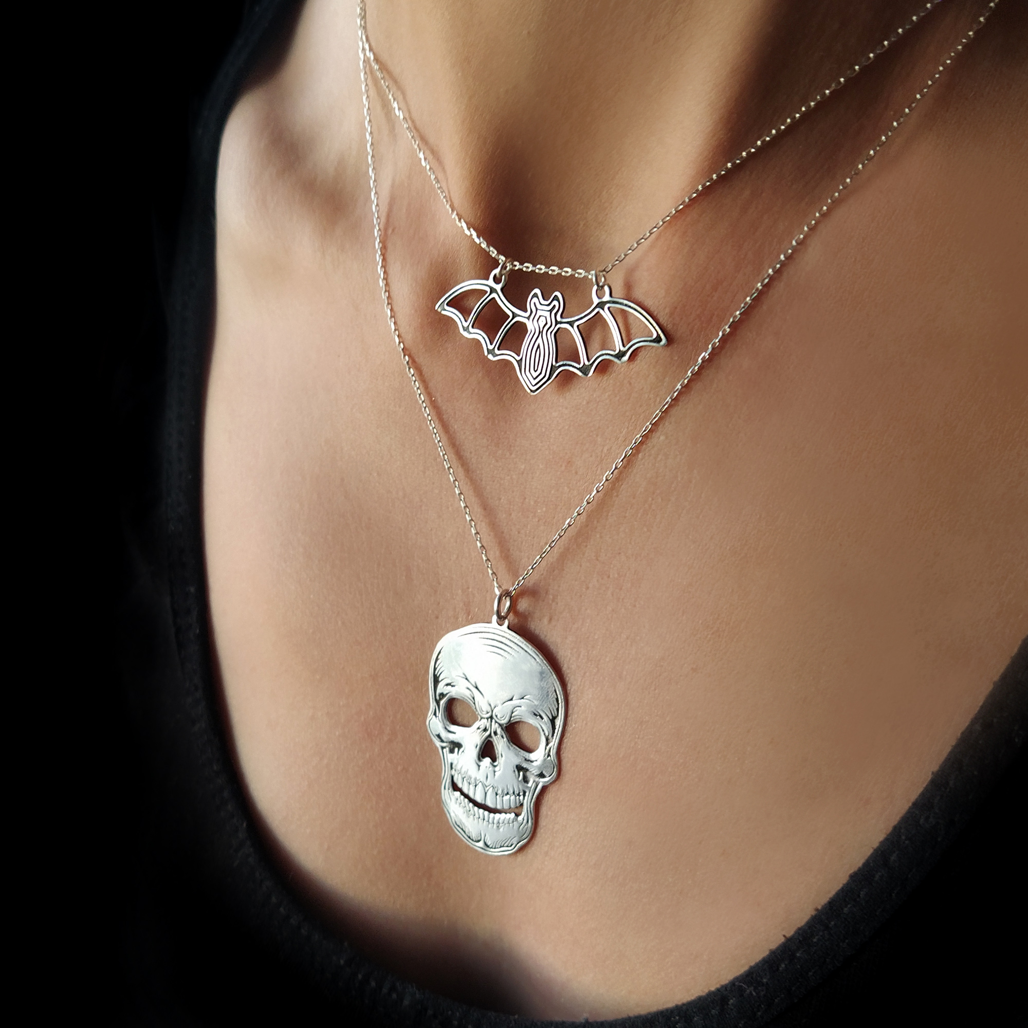 Trendy Gothic Women Skull Necklace – Sunken Skull